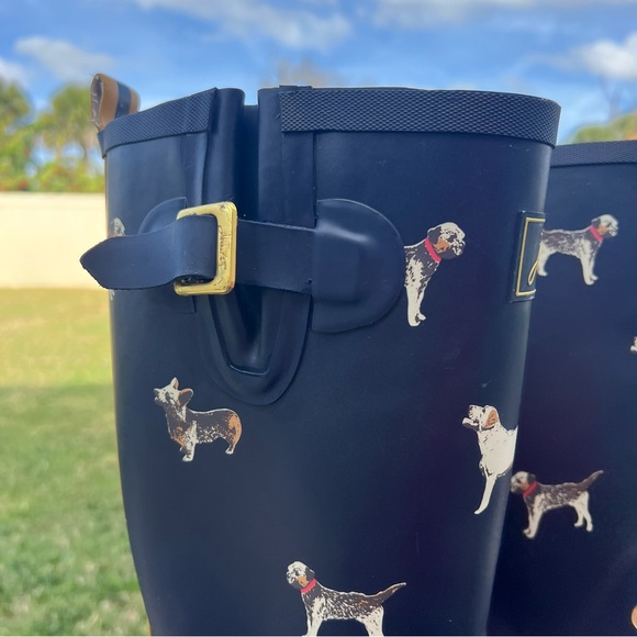 Joules Printed Navy Adjustable Tall Waterproof Wellies Rain Boots Dogs Size 10 - Picture 2 of 13